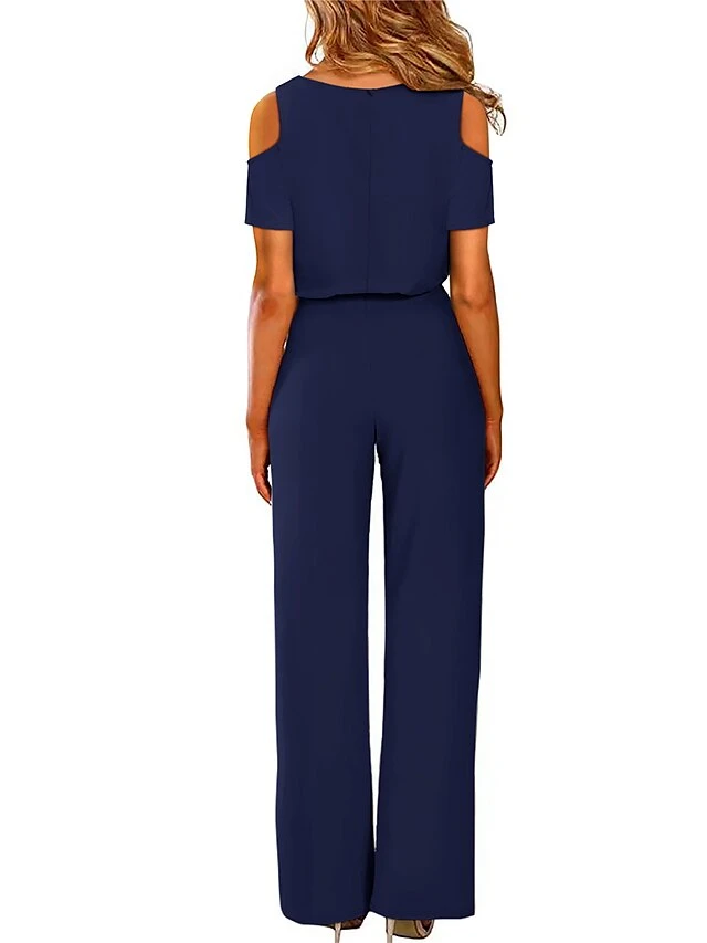 Jumpsuit For Woman High Waist Solid Color V Neck Streetwear Party Office Regular Fit Short Sleeve Black Wine Red S M L Summer 3 Jumpsuit For Woman High Waist Solid Color V Neck Streetwear Party Office Regular Fit Short Sleeve Black Wine Red S M L Summer - Image 3