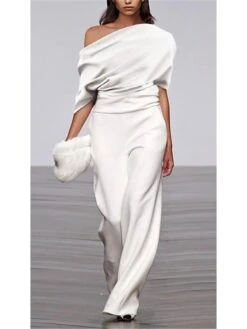 Women's Jumpsuit Solid Color Formal Party Office Straight Regular Fit Half Sleeve Raglan Sleeves Black White S M L Fall -Cheap Plus Fit Dress Store eimtif1697105995669