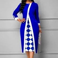 Women‘s Plus Size Curve Party Dress Plaid Crew Neck Print Long Sleeve Winter Fall Elegant Prom Dress Midi Dress Formal Party Dress -Cheap Plus Fit Dress Store ekdhts1639986913735