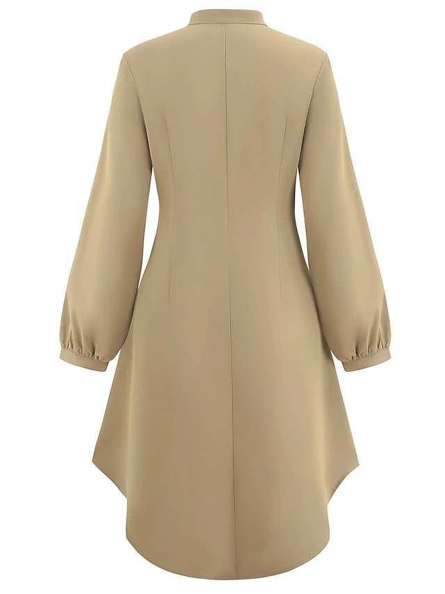 Women's Shirt Dress Casual Dress Mini Dress Outdoor Daily Date Polyester Fashion Modern V Neck Ruched Button Long Sleeve Fall Winter 2023 Loose Fit ArmyGreen Orange Apricot Pure Color S M L XL 13 Women's Shirt Dress Casual Dress Mini Dress Outdoor Daily Date Polyester Fashion Modern V Neck Ruched Button Long Sleeve Fall Winter 2023 Loose Fit ArmyGreen Orange Apricot Pure Color S M L XL - Image 13