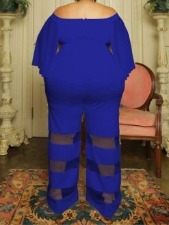 Women's Jumpsuit Mesh Patchwork Solid Color Off Shoulder Elegant Party Office Regular Fit 3/4 Length Sleeve Black Red Blue XL XXL 3XL Summer 16 Women's Jumpsuit Mesh Patchwork Solid Color Off Shoulder Elegant Party Office Regular Fit 3/4 Length Sleeve Black Red Blue XL XXL 3XL Summer -Cheap Plus Fit Dress Store eknjmc1677496099976