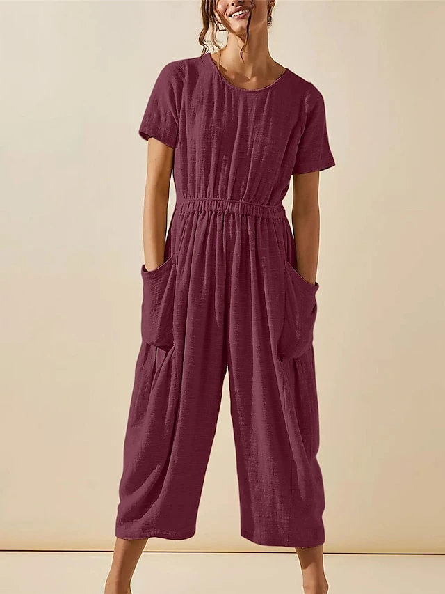 Women's Jumpsuit Pocket Solid Color Crew Neck Streetwear Street Daily Regular Fit Short Sleeve Black White Light Green S M L Summer 9 Women's Jumpsuit Pocket Solid Color Crew Neck Streetwear Street Daily Regular Fit Short Sleeve Black White Light Green S M L Summer - Image 9