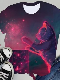 Women's T Shirt Tee 1 XT6666 XT7166 Cat Dog Short Sleeve Casual Holiday Weekend Basic Boho Round Neck