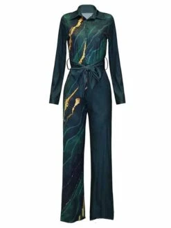 Women's Jumpsuit Button Print Gradient Shirt Collar Streetwear Office Street Regular Fit Long Sleeve Green S M L Summer