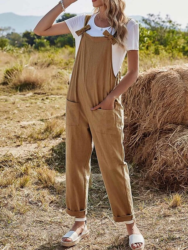 Women's Overall Pocket Solid Color Square Neck Streetwear Daily Vacation Regular Fit Sleeveless Pink Army Green Blue S M L Summer 15 Women's Overall Pocket Solid Color Square Neck Streetwear Daily Vacation Regular Fit Sleeveless Pink Army Green Blue S M L Summer - Image 15