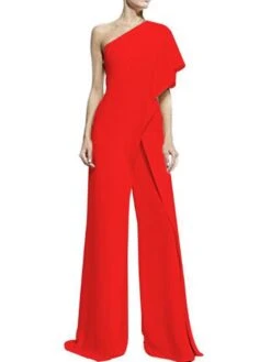 Women's Jumpsuit For Special Occasions Clean Fit Patchwork Overlay Solid Color One Shoulder Elegant Party Prom Wide Leg Regular Fit Short Sleeve Butterfly Sleeve Blue White Black S M L Fall -Cheap Plus Fit Dress Store entqgp1618823261851