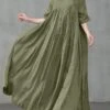 Women's Casual Dress Cotton Linen Dress Swing Dress Long Dress Maxi Dress Black Pink Green Short Sleeve Pure Color Ruched Spring Fall Autumn Crew Neck Elegant Vacation Loose Fit 2022 S M L XL XXL 3XL