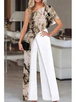 Women's Jumpsuit For Special Occasions Print One Shoulder Elegant Party Prom Regular Fit Half Sleeve S M L SummerFall -Cheap Plus Fit Dress Store eotbxj1680253454516