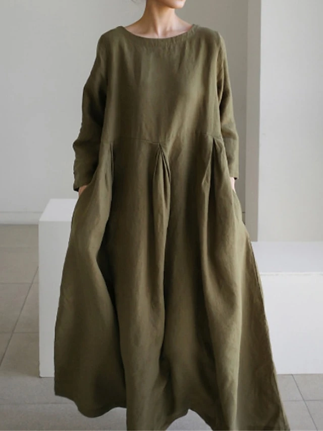 Women's Casual Dress Cotton Linen Dress Swing Dress Maxi Long Dress Linen / Cotton Blend Casual Daily Casual Outdoor Daily Vacation Crew Neck Pocket Long Sleeve Summer Spring Fall 2023 Loose Fit 7 Women's Casual Dress Cotton Linen Dress Swing Dress Maxi Long Dress Linen / Cotton Blend Casual Daily Casual Outdoor Daily Vacation Crew Neck Pocket Long Sleeve Summer Spring Fall 2023 Loose Fit - Image 7