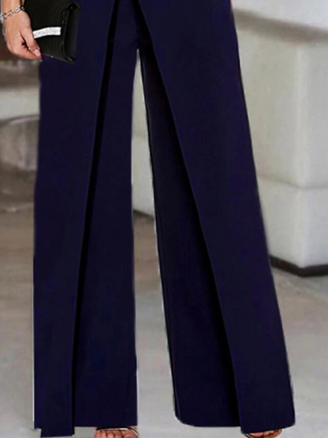 Women's Jumpsuit Solid Color One Shoulder Elegant Holiday Weekend Straight Regular Fit Short Sleeve Navy Blue S M L Spring 3 Women's Jumpsuit Solid Color One Shoulder Elegant Holiday Weekend Straight Regular Fit Short Sleeve Navy Blue S M L Spring - Image 3