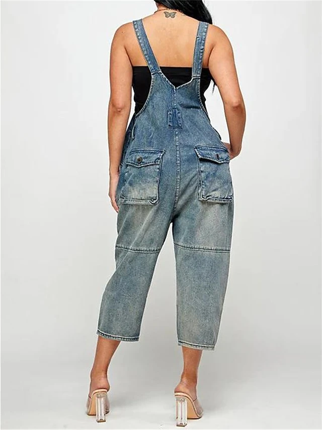 Women‘s Overall Pocket Solid Color Denim Square Neck Streetwear Daily Vacation Regular Fit Sleeveless Black Navy Blue Dusty Blue S M L Fall 8 Women‘s Overall Pocket Solid Color Denim Square Neck Streetwear Daily Vacation Regular Fit Sleeveless Black Navy Blue Dusty Blue S M L Fall - Image 8