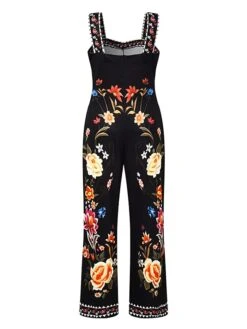 Women's Jumpsuit Print Floral Square Neck Casual Daily Vacation Straight Regular Fit Sleeveless Black S M L Spring -Cheap Plus Fit Dress Store eqrjaq1662454108431
