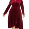 Women's Plus Size Curve Party Dress Velvet Dress Sheath Dress Solid Color Midi Dress Long Sleeve Ruched Patchwork V Neck Fashion Wedding Deep Green Black Spring Fall XL XXL 3XL 4XL 5XL
