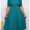 Women‘s Plus Size Curve Party Dress Solid Color Crew Neck Ruched Short Sleeve Spring Fall Work Formal Prom Dress Knee Length Dress Party Work Dress Loose Fit