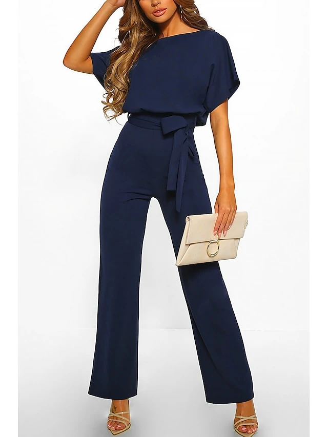 Women's Casual Daily Going Out Blue Black Pink Loose Jumpsuit Solid Color Wide Leg Belted 1 Women's Casual Daily Going Out Blue Black Pink Loose Jumpsuit Solid Color Wide Leg Belted