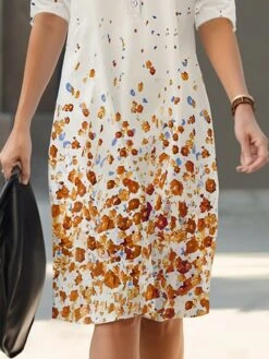 Women's Shirt Dress Casual Dress Cotton Linen Dress Midi Dress Polyester Fashion Casual Daily Outdoor Daily Vacation Crew Neck Button Print 3/4 Length Sleeve Spring Fall Autumn 2023 Loose Fit Light -Cheap Plus Fit Dress Store eskejw1693365785266