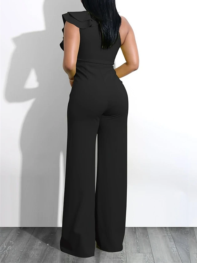 Women's Jumpsuit Ruffle Backless Solid Color One Shoulder Elegant Party Homecoming Wide Leg Regular Fit Sleeveless Wine Army Green White S M L Spring 6 Women's Jumpsuit Ruffle Backless Solid Color One Shoulder Elegant Party Homecoming Wide Leg Regular Fit Sleeveless Wine Army Green White S M L Spring - Image 6