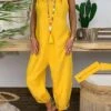 Jumpsuits For Women Overall Pocket Solid Color V Neck Streetwear Street Daily Regular Fit Sleeveless Black Yellow Blue S M L Fall Back To School