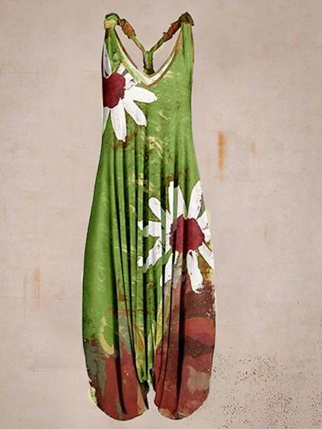 Women's Jumpsuits Maternity Casual Summer Print Floral V Neck Going Out Beach Harem Loose Sleeveless Green Black Blue S M L Spring 3 Women's Jumpsuits Maternity Casual Summer Print Floral V Neck Going Out Beach Harem Loose Sleeveless Green Black Blue S M L Spring - Image 3