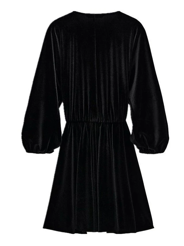 Women's Plus Size Curve Casual Dress Velvet Dress Winter Dress Solid Color Mini Dress Long Sleeve Ruched V Neck Fashion Outdoor Black Red Fall Winter L XL XXL 3XL 4XL 6 Women's Plus Size Curve Casual Dress Velvet Dress Winter Dress Solid Color Mini Dress Long Sleeve Ruched V Neck Fashion Outdoor Black Red Fall Winter L XL XXL 3XL 4XL - Image 6