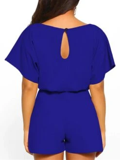 Black Jumpsuit For Women Romper Lace Up Print Solid Color Crew Neck Casual Daily Vacation Regular Fit Short Sleeve Black Wine Blue S M L Spring -Cheap Plus Fit Dress Store euqnat1675736277397