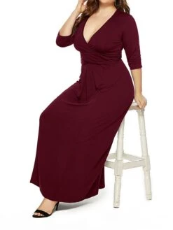 Women's Plus Size Curve Party Dress Swing Dress Formal Dress Plain Long Dress Maxi Dress 3/4 Length Sleeve Ruched Crew Neck Fashion Party Black Wine Fall Winter L XL XXL 3XL 25 Women's Plus Size Curve Party Dress Swing Dress Formal Dress Plain Long Dress Maxi Dress 3/4 Length Sleeve Ruched Crew Neck Fashion Party Black Wine Fall Winter L XL XXL 3XL -Cheap Plus Fit Dress Store euqptj1694151475218