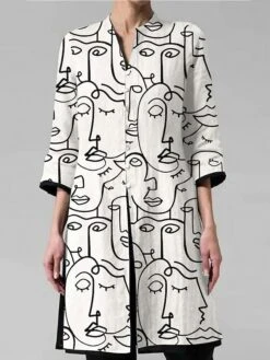 Women's Casual Dress Cotton Linen Dress White Dress Midi Dress Linen / Cotton Blend Stylish Artistic Home Work Dailywear V Neck Button Pocket 3/4 Length Sleeve Summer Spring Fall 2023 Regular Fit