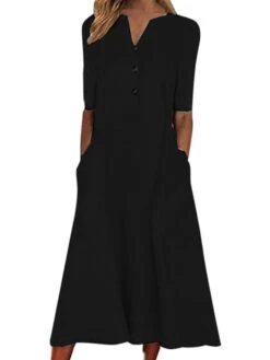 Women's Casual Dress Cotton Linen Dress A Line Dress Midi Dress Polyester Fashion Casual Outdoor Daily Vacation V Neck Button Pocket Short Sleeve Summer Spring 2023 Loose Fit Black White Navy Blue 9 Women's Casual Dress Cotton Linen Dress A Line Dress Midi Dress Polyester Fashion Casual Outdoor Daily Vacation V Neck Button Pocket Short Sleeve Summer Spring 2023 Loose Fit Black White Navy Blue -Cheap Plus Fit Dress Store euzhfq1676517576472