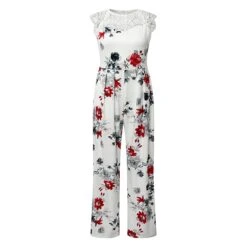 Women's Jumpsuit Lace Print Floral Crew Neck Elegant Daily Holiday Straight Regular Fit Sleeveless Beige White S M L Spring -Cheap Plus Fit Dress Store evhnnt1662460272782