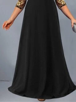 Women's Plus Size Curve Party Dress Lace Dress Swing Dress Floral Long Dress Maxi Dress 3/4 Length Sleeve Lace Patchwork V Neck Fashion Party Black Fall Winter L XL XXL 3XL 4XL -Cheap Plus Fit Dress Store evnsdi1696840601757