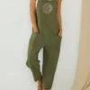 Jumpsuits For Women Summer Overall Bib Pocket Print Floral U Neck Casual Daily Vacation Regular Fit Sleeveless Blue Green Gray S M L