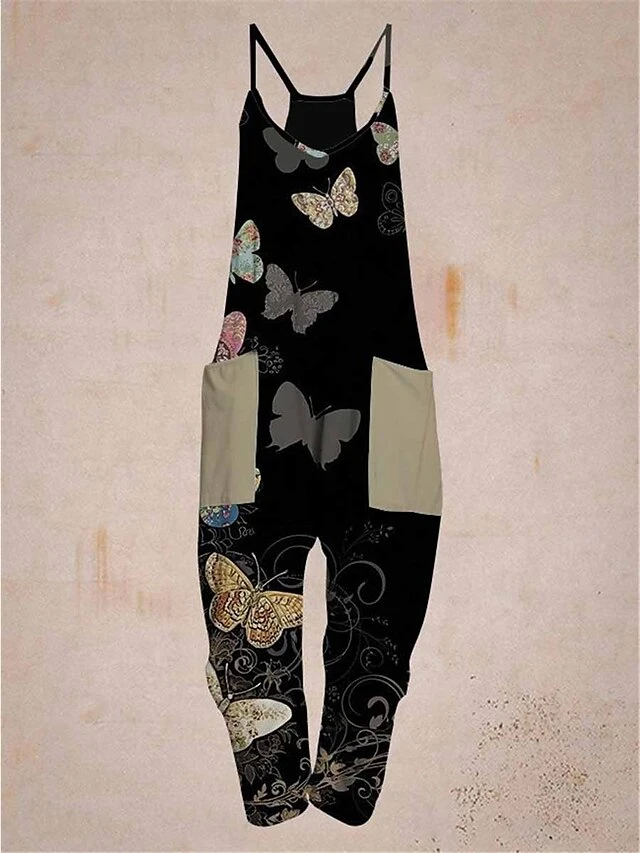 Women's Overall Pocket Trug Life Print Animal V Neck Streetwear Daily Vacation Regular Fit Sleeveless Black Pink Navy Blue S M L Summer Fall 3 Women's Overall Pocket Trug Life Print Animal V Neck Streetwear Daily Vacation Regular Fit Sleeveless Black Pink Navy Blue S M L Summer Fall - Image 3