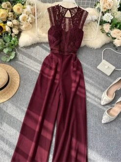 Women's Jumpsuit Lace Backless Solid Color Crew Neck Streetwear Street Going Out Regular Fit Sleeveless Black Yellow Wine One-Size Summer 30 Women's Jumpsuit Lace Backless Solid Color Crew Neck Streetwear Street Going Out Regular Fit Sleeveless Black Yellow Wine One-Size Summer -Cheap Plus Fit Dress Store ewigdw1689325609437