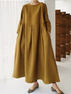 Women's Casual Dress Cotton Linen Dress Swing Dress Maxi Long Dress Linen / Cotton Blend Casual Daily Casual Outdoor Daily Vacation Crew Neck Pocket Long Sleeve Summer Spring Fall 2023 Loose Fit 23 Women's Casual Dress Cotton Linen Dress Swing Dress Maxi Long Dress Linen / Cotton Blend Casual Daily Casual Outdoor Daily Vacation Crew Neck Pocket Long Sleeve Summer Spring Fall 2023 Loose Fit -Cheap Plus Fit Dress Store ewjwlk1689933262038