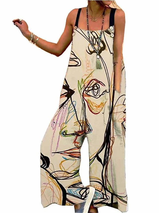 Jumpsuits For Women Summer Overall Pocket Print Floral Square Neck Streetwear Daily Vacation Regular Fit Sleeveless Black White Blue S M L 2 Jumpsuits For Women Summer Overall Pocket Print Floral Square Neck Streetwear Daily Vacation Regular Fit Sleeveless Black White Blue S M L - Image 2