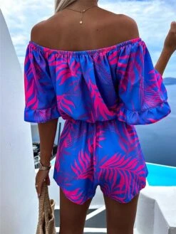 Women's Romper Ruffle Print Floral Off Shoulder Streetwear Street Daily Regular Fit Half Sleeve Red Blue Light Blue S M L Summer Waist Tie -Cheap Plus Fit Dress Store ewxush1684231080927