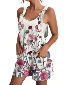 Womens Jumpsuits Casual Summer Overall Patch Pocket Print Floral Crew Neck Streetwear Daily Vacation Regular Fit Sleeveless Black White Yellow S M L -Cheap Plus Fit Dress Store exdtvs1684214506793