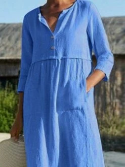 Women's Cotton Linen Dress Shift Dress A Line Dress Maxi Long Dress Linen Cotton Blend Hot Casual Daily Vacation Shirt Collar Pocket 3/4 Length Sleeve Summer Spring Linen Loose Fit Black Pink Wine 9 Women's Cotton Linen Dress Shift Dress A Line Dress Maxi Long Dress Linen Cotton Blend Hot Casual Daily Vacation Shirt Collar Pocket 3/4 Length Sleeve Summer Spring Linen Loose Fit Black Pink Wine -Cheap Plus Fit Dress Store eyfilt1651197998593