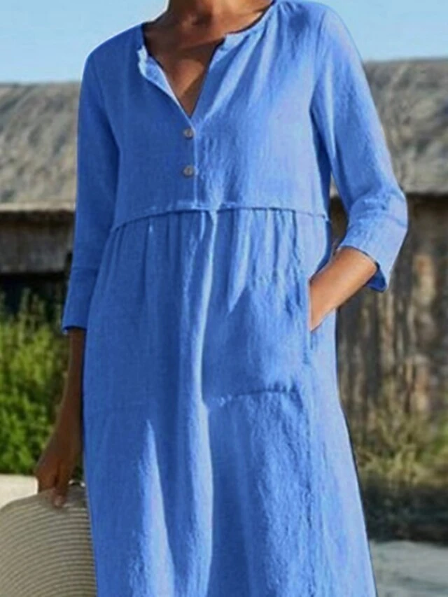 Women's Cotton Linen Dress Shift Dress A Line Dress Maxi Long Dress Linen Cotton Blend Hot Casual Daily Vacation Shirt Collar Pocket 3/4 Length Sleeve Summer Spring Linen Loose Fit Black Pink Wine 5 Women's Cotton Linen Dress Shift Dress A Line Dress Maxi Long Dress Linen Cotton Blend Hot Casual Daily Vacation Shirt Collar Pocket 3/4 Length Sleeve Summer Spring Linen Loose Fit Black Pink Wine - Image 5