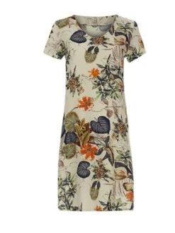 Women's Casual Dress Cotton Linen Dress A Line Dress Midi Dress Cotton Blend Basic Classic Outdoor Daily Vacation V Neck Short Sleeve Summer Spring 2023 Loose Fit Apricot Leaf Floral M L XL 2XL -Cheap Plus Fit Dress Store ezmvmz1676517683737