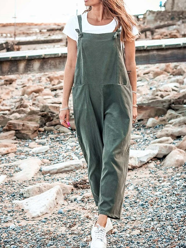 Women's Overall Utility Patch Pocket Solid Color Square Neck Streetwear Street Daily Regular Fit Sleeveless Pink Army Green Blue S M L Summer Fall 3 Women's Overall Utility Patch Pocket Solid Color Square Neck Streetwear Street Daily Regular Fit Sleeveless Pink Army Green Blue S M L Summer Fall - Image 3