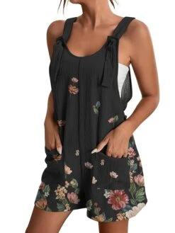Womens Jumpsuits Casual Summer Overall Patch Pocket Print Floral Crew Neck Streetwear Daily Vacation Regular Fit Sleeveless Black White Yellow S M L -Cheap Plus Fit Dress Store faeszi1684214508474