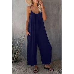 Women's Jumpsuits Casual Summer Basic Daily Wide Leg Navy Blue Overall Solid Color -Cheap Plus Fit Dress Store faqwfc1624632503609