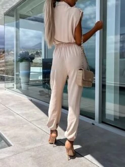 Women's Jumpsuit Button Pocket Solid Color Shirt Collar Streetwear Street Daily Regular Fit Short Sleeve Black White Green S M L Summer -Cheap Plus Fit Dress Store fbdxix1688455474275