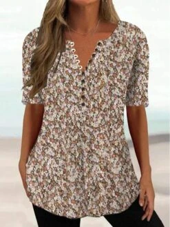 Women's T Shirt Tee Pink Red Beige Color Block Button Print Short Sleeve Daily Weekend Tunic Basic Round Neck Regular Fit Painting 6 Women's T Shirt Tee Pink Red Beige Color Block Button Print Short Sleeve Daily Weekend Tunic Basic Round Neck Regular Fit Painting -Cheap Plus Fit Dress Store fbewlg1682077448786