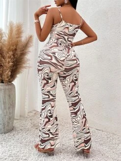 Women's Jumpsuit Backless Print Print V Neck Streetwear Street Daily Regular Fit Sleeveless Brown S M L Fall -Cheap Plus Fit Dress Store fbnyeq1694510061051