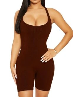 Women's Romper Backless Solid Color Halter Neck Sexy Street Going Out Regular Fit Sleeveless Green Brown White S M L Spring -Cheap Plus Fit Dress Store fbpmik1655806483902