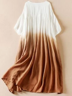 Women's Casual Dress Cotton Linen Dress Swing Dress Midi Dress Polyester Fashion Casual Outdoor Daily Vacation Crew Neck Pocket Print Half Sleeve Spring Fall Autumn 2023 Loose Fit Pink Blue Brown -Cheap Plus Fit Dress Store fdajyv1694418843228