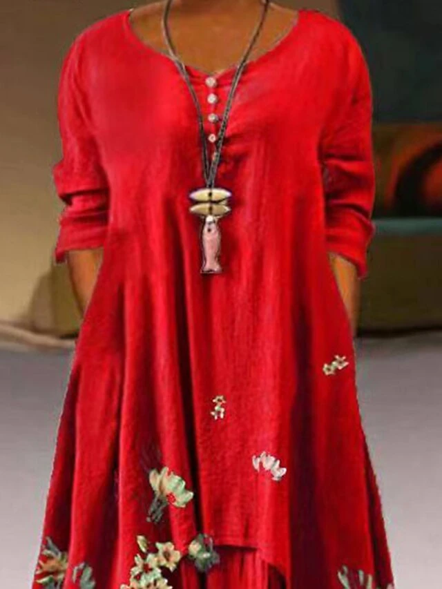 Women‘s Plus Size Curve Easter Dress Casual Dress Floral Crew NeckLong Sleeve Fall Spring Dress Casual Maxi Dress Daily Dress 2 Women‘s Plus Size Curve Easter Dress Casual Dress Floral Crew NeckLong Sleeve Fall Spring Dress Casual Maxi Dress Daily Dress - Image 2