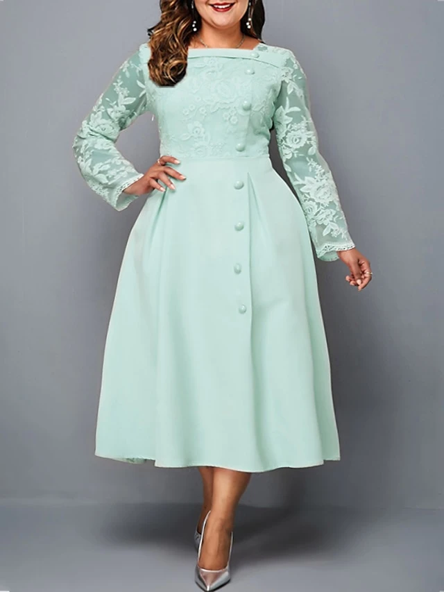 Women‘s Plus Size Curve Party Dress Pure Color Square Neck Long Sleeve Winter Fall Fashion Elegant Formal Midi Dress Party Evening Party Dress 7 Women‘s Plus Size Curve Party Dress Pure Color Square Neck Long Sleeve Winter Fall Fashion Elegant Formal Midi Dress Party Evening Party Dress - Image 7